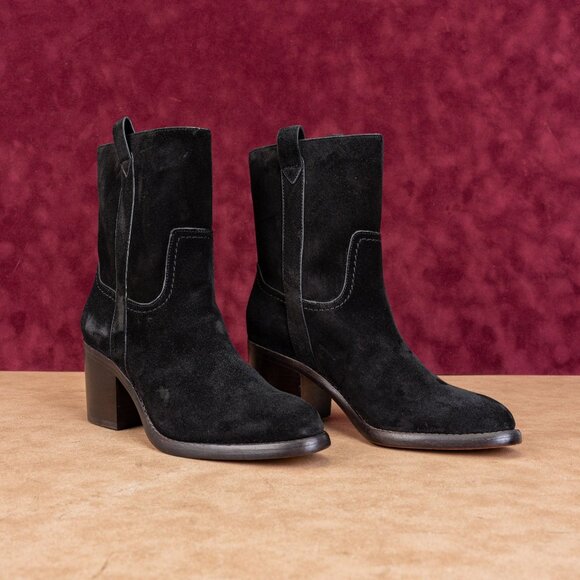 Veronica Beard Women Carmen Black Suede Western Cowboy Slip-on Ankle Boots sz 6 - Picture 1 of 8